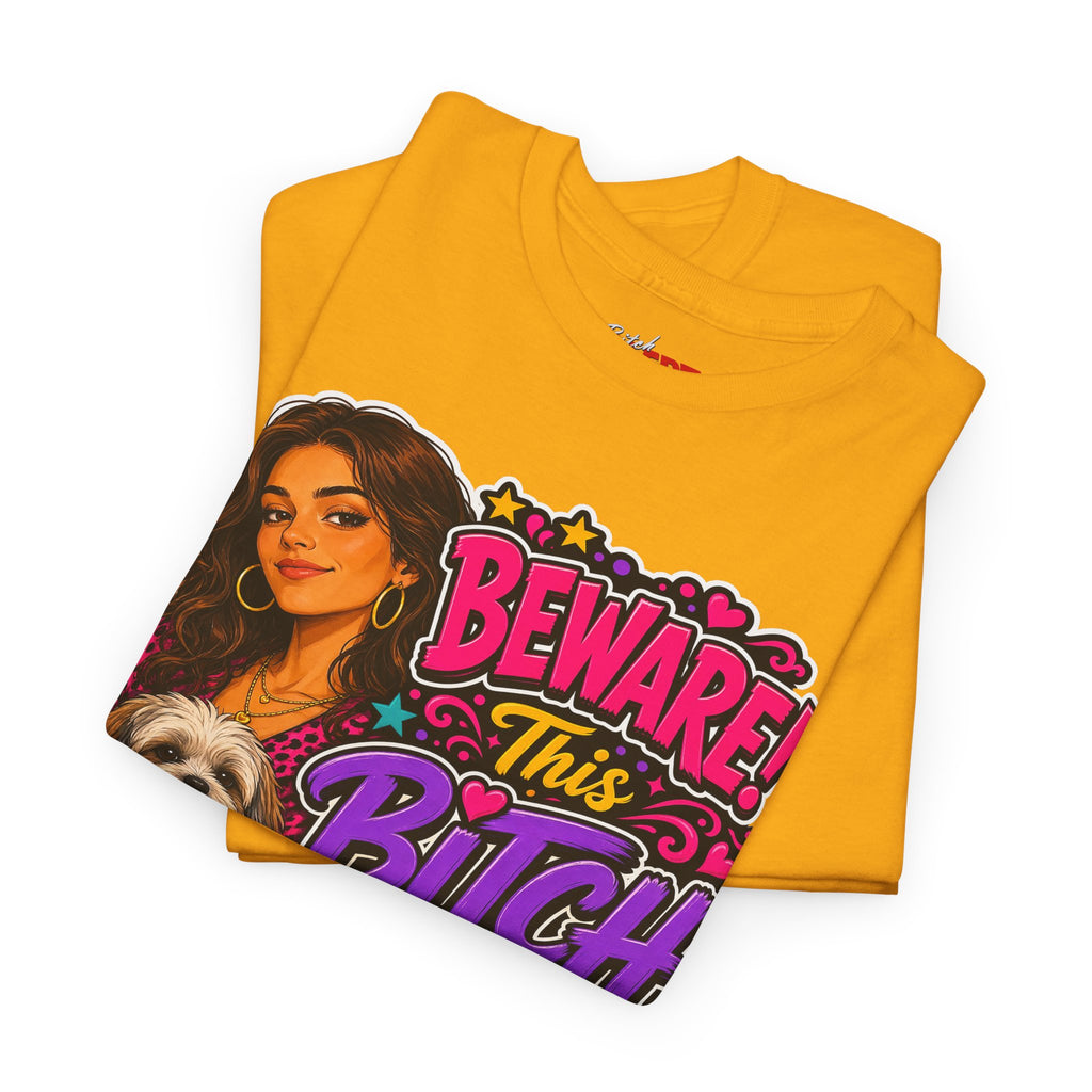 "Beware! This Bitch Bites" Colorful Dog & Woman Graphic Tee