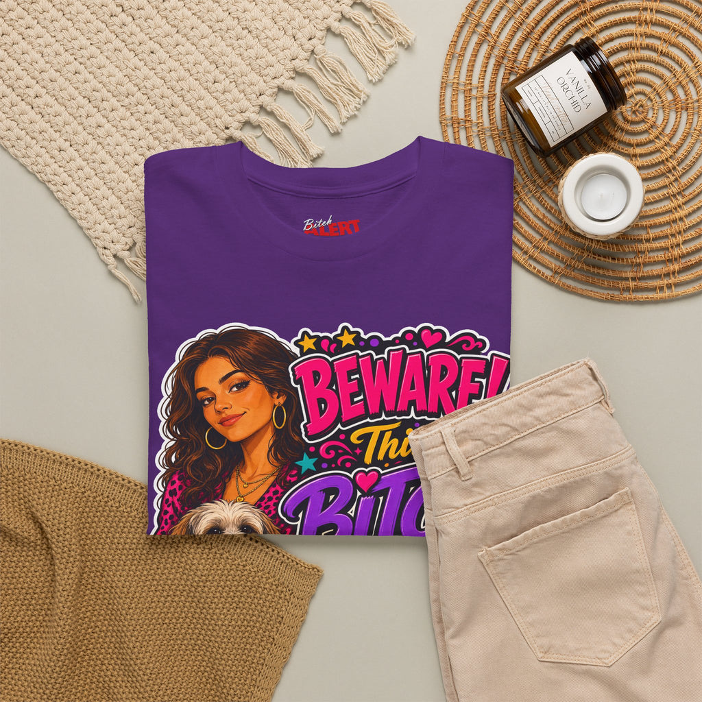 "Beware! This Bitch Bites" Colorful Dog & Woman Graphic Tee