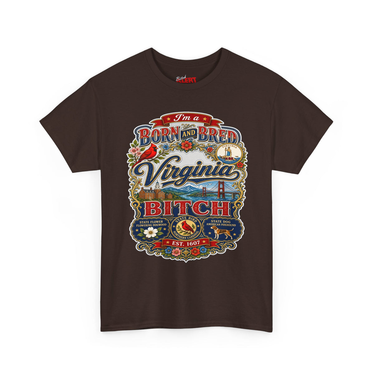 Virginia Born and Bred T-Shirt — Vintage State Pride Graphic Tee ("Virginia Bitch")