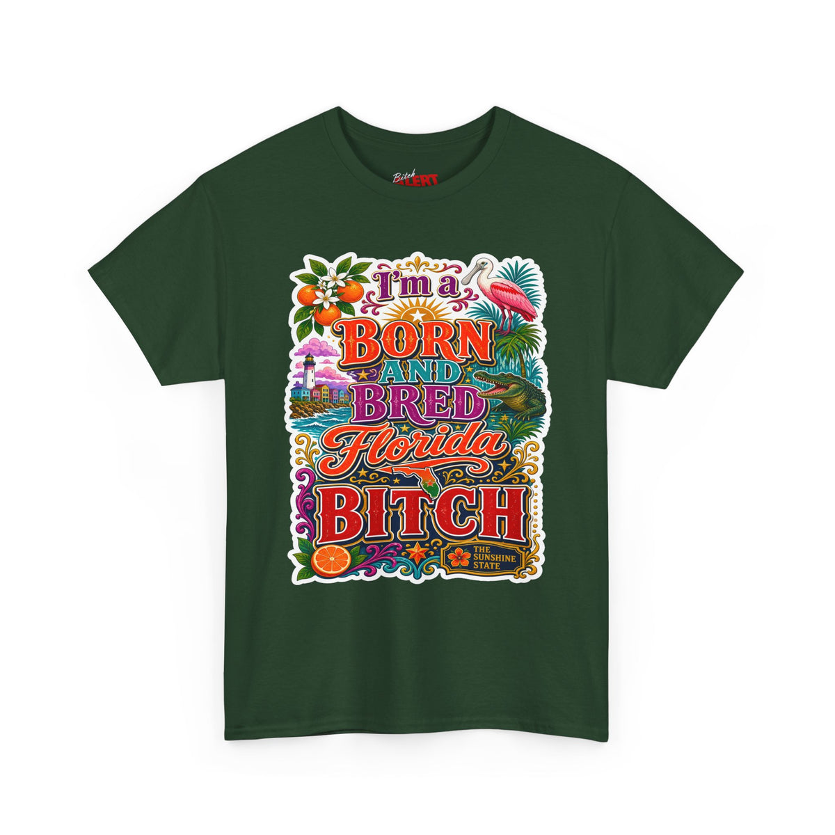 Florida Born & Bred Tee — "I'm a Born and Bred Florida Bitch" Colorful Retro State Pride T-Shirt