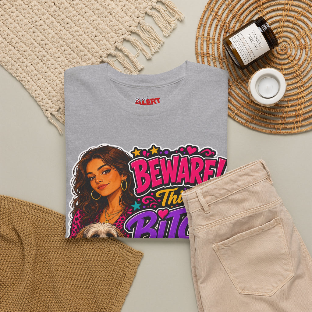 "Beware! This Bitch Bites" Colorful Dog & Woman Graphic Tee