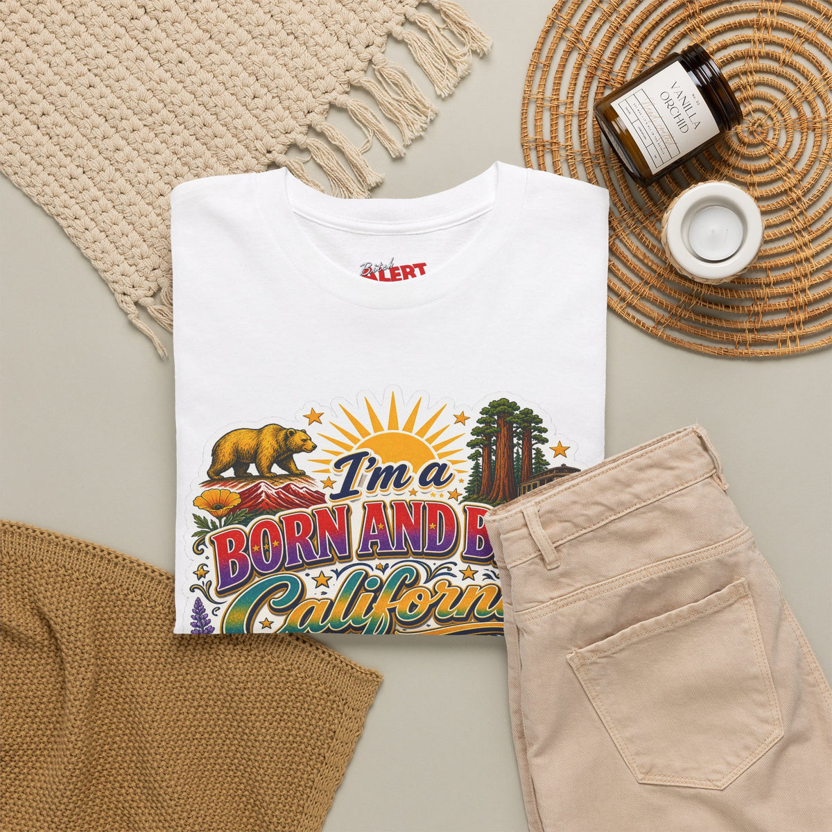 California Graphic Tee — “I’m a Born and Bred California Bitch” Retro State Pride T‑Shirt