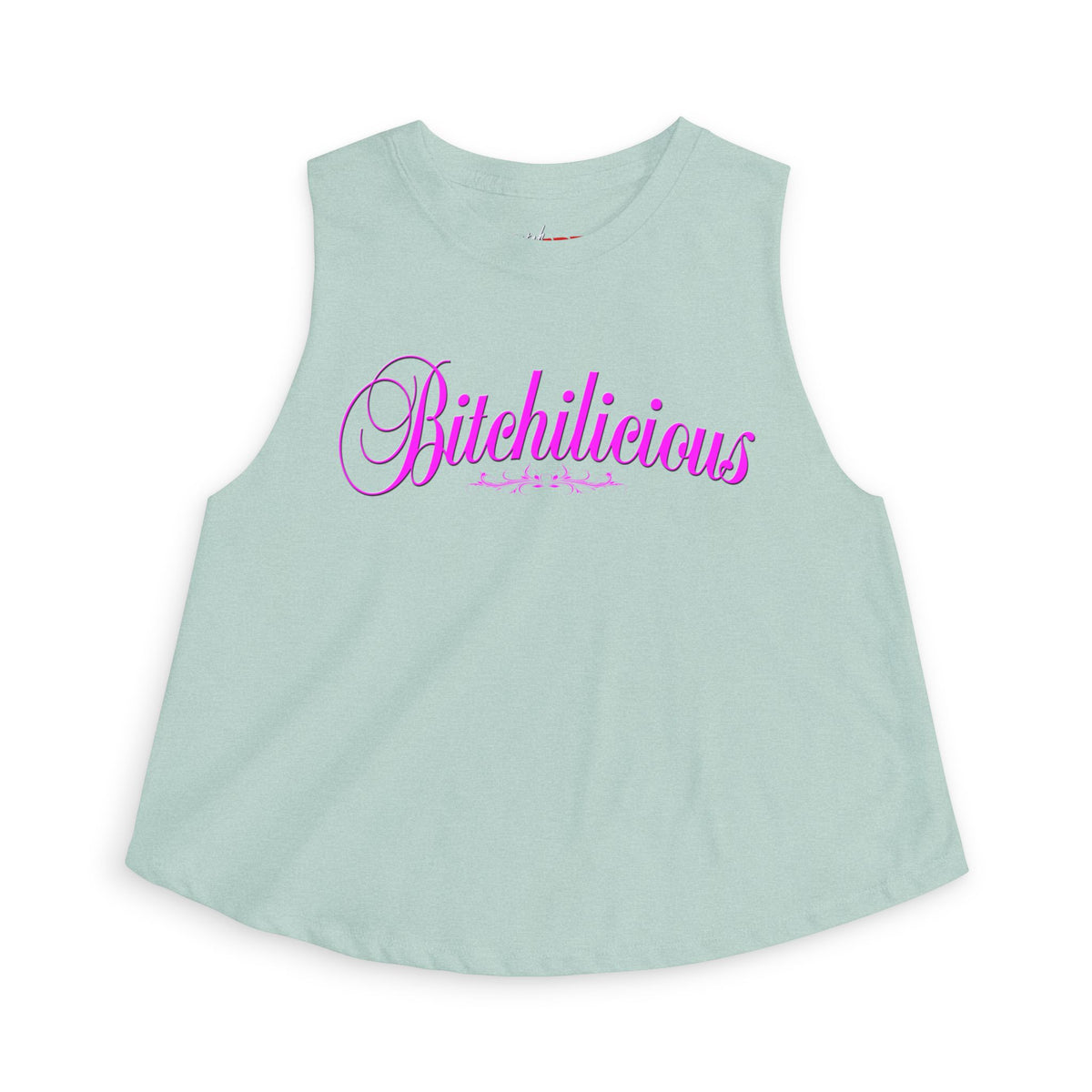 Bitchilicious Crop Top — Pink Script Graphic Women's Tank